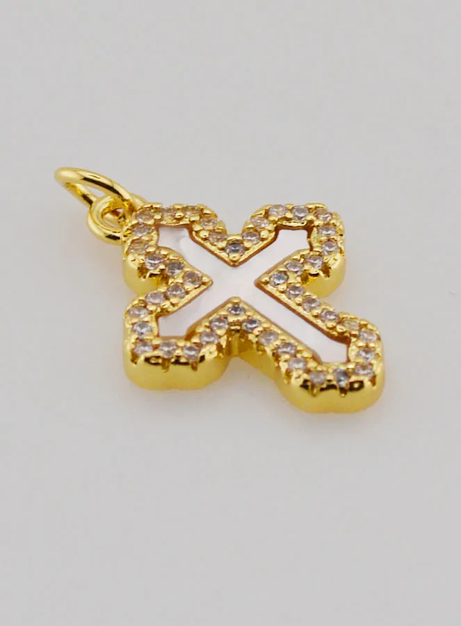 Orthodox Cross Pendant with Rhinestones and Mother-of-Pearl - 17mm (pic 3)