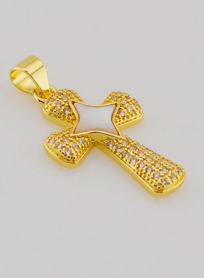 Cross Pendant with Star in Brass and Mother-of-Pearl - 22mm (pic 3)