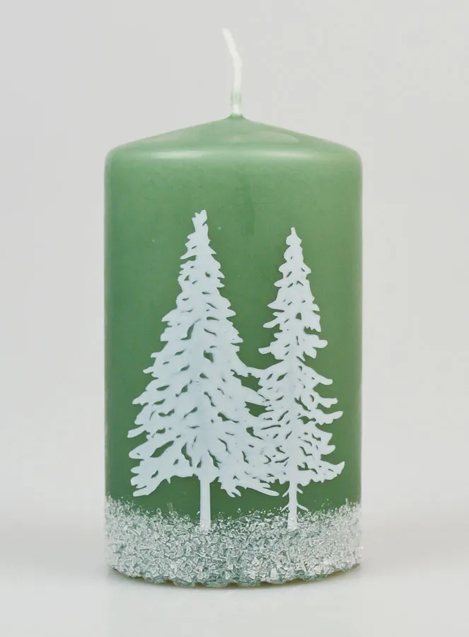 Christmas Candle Christmas Trees and Snow - Green (pic 1)