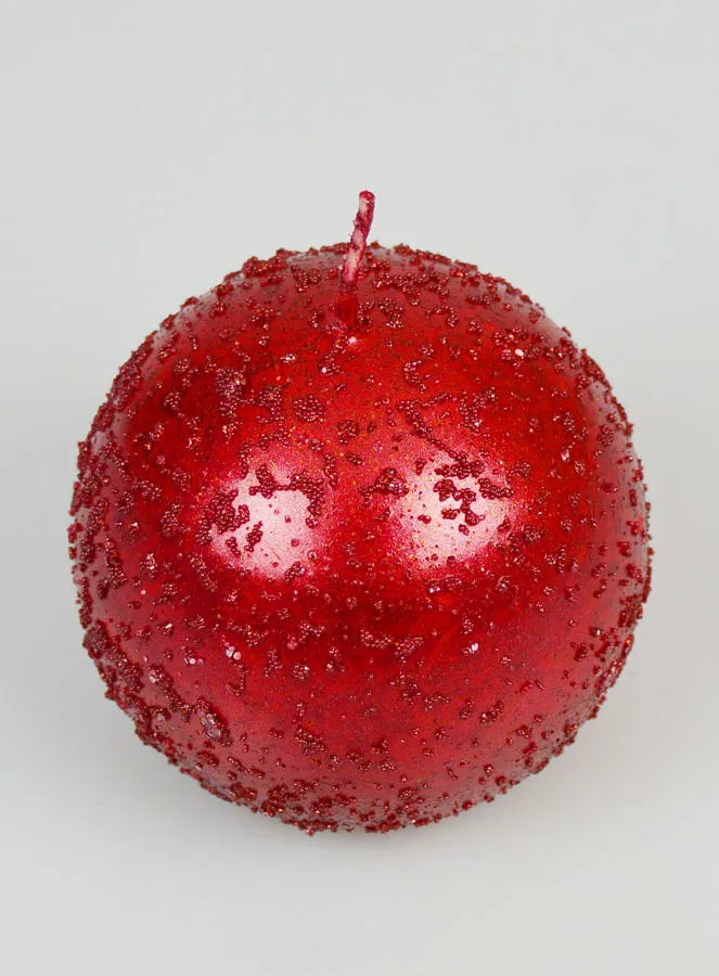 Tabletop Glitter Ball Candle 8cm - Red (pic 2)