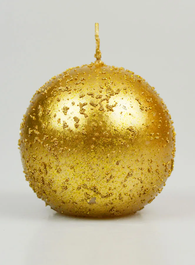 Tabletop Glitter Ball Candle 8cm - Antique Gold (pic 1)
