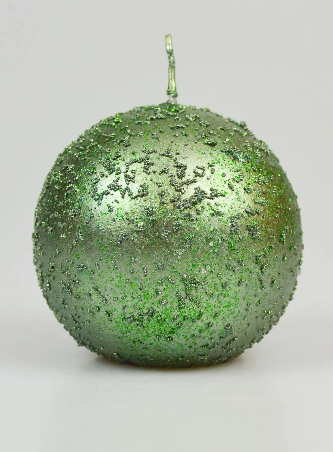 Glitter Ball Christmas Candle 8cm - Green (pic 1)