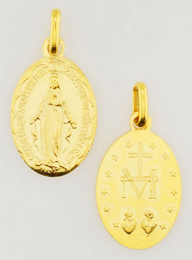 Golden Miraculous Medal with Scalloped Edge - 20mm (pic 1)
