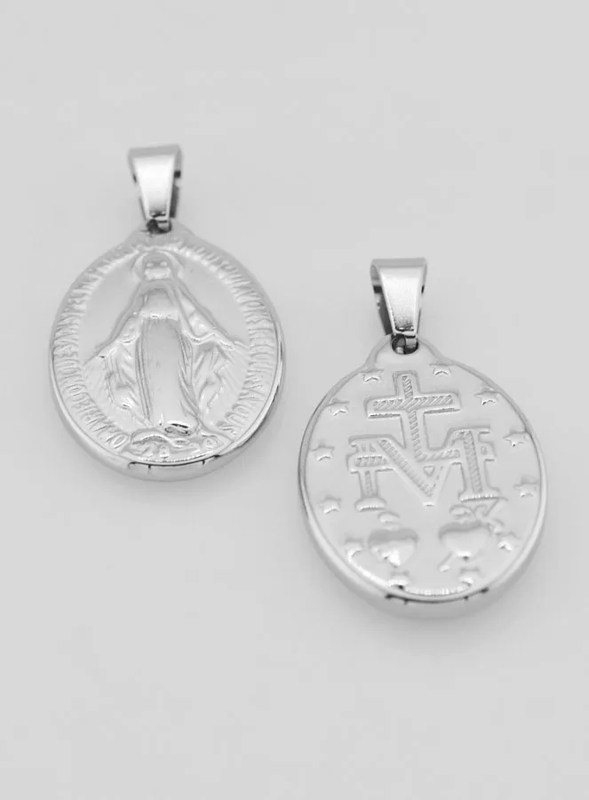 Miraculous Medal in Stainless Steel 22mm - Prayer in French (pic 2)