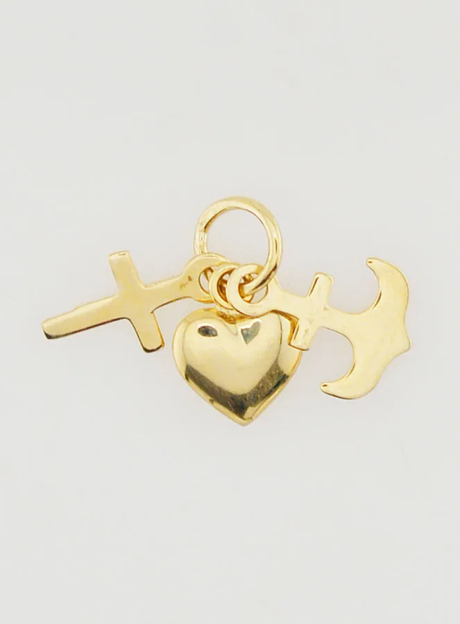 9ct Gold Pendant Anchor Heart and Cross - 10mm (pic 1)