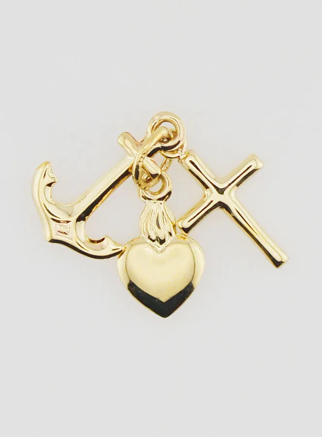 Golden Pendant Anchor Heart and Cross 15 mm (pic 1)