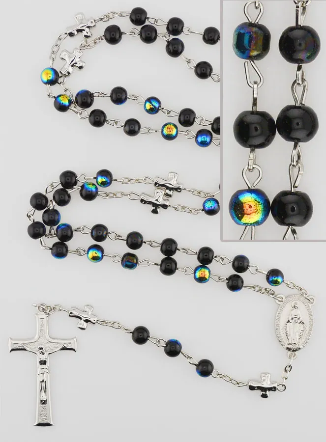 Miraculous Medal Rosary with Chrome Beads - Black (pic 1)