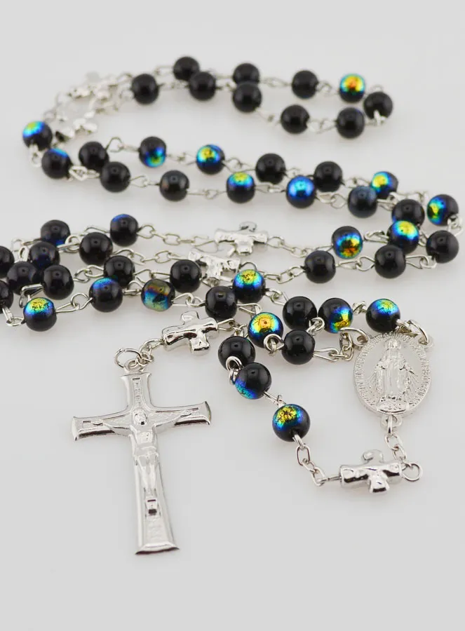 Miraculous Medal Rosary with Chrome Beads - Black (pic 2)