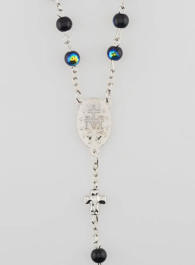 Miraculous Medal Rosary with Chrome Beads - Black (pic 4)