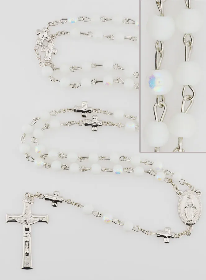 Miraculous Medal Rosary with Chrome Beads - White (pic 1)