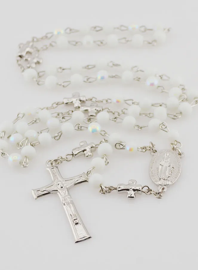 Miraculous Medal Rosary with Chrome Beads - White (pic 2)
