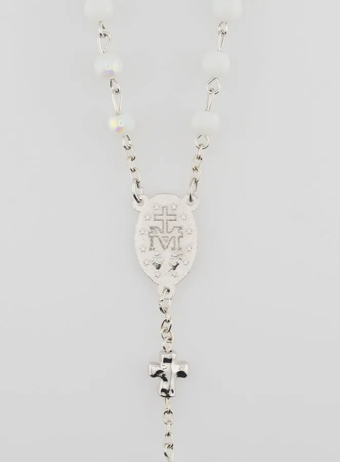 Miraculous Medal Rosary with Chrome Beads - White (pic 4)