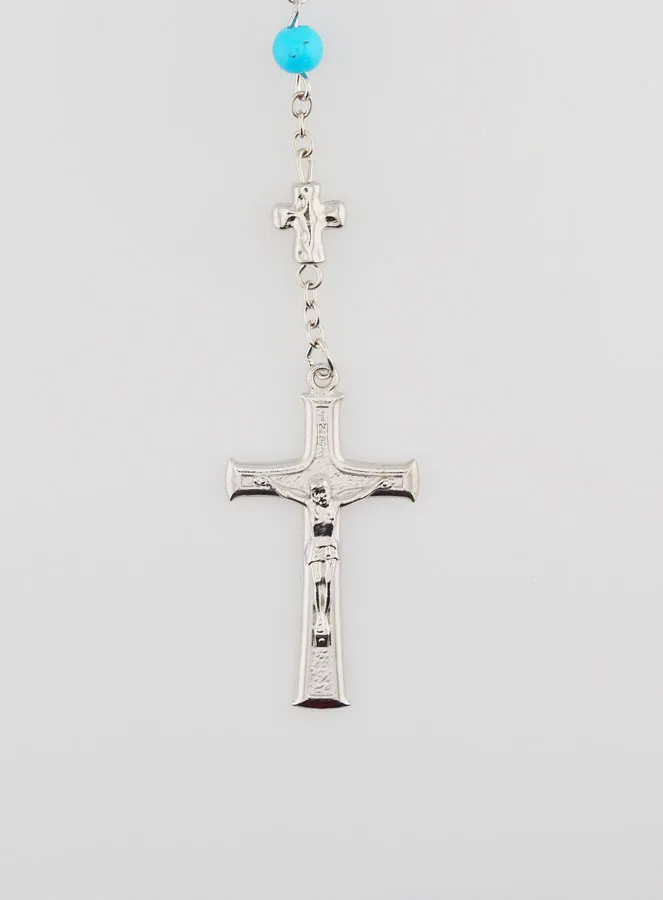 Miraculous Medal Rosary with Chrome Beads - Turquoise Blue (pic 3)