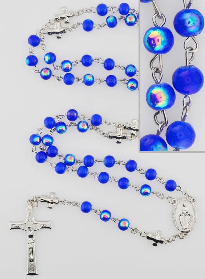 Miraculous Medal Rosary with Chrome Beads - Dark Blue (pic 1)