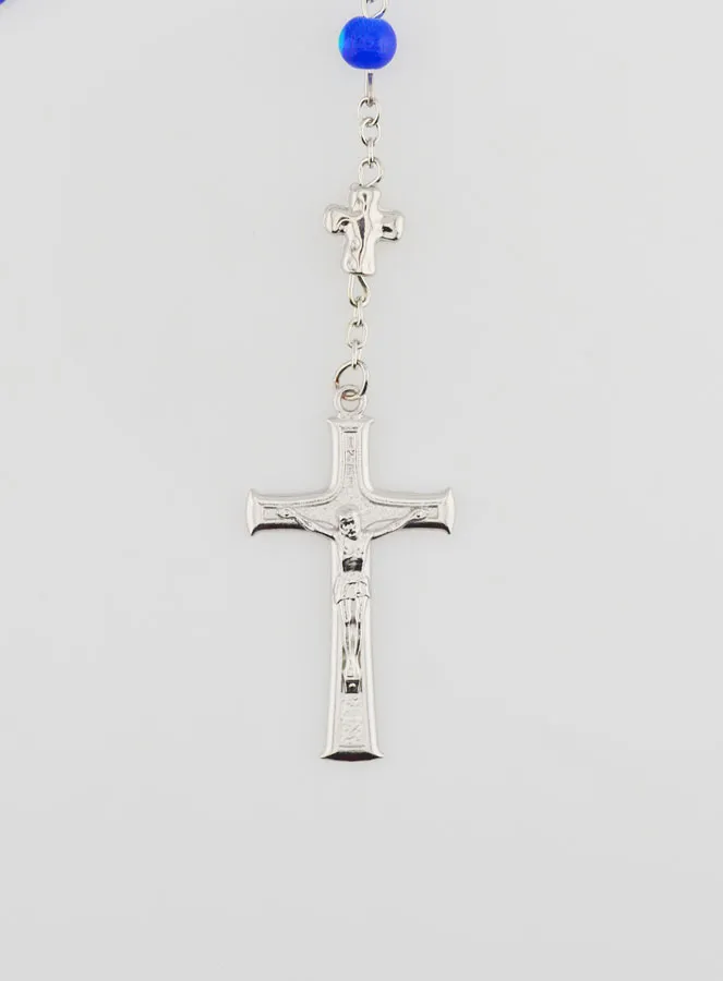 Miraculous Medal Rosary with Chrome Beads - Dark Blue (pic 3)