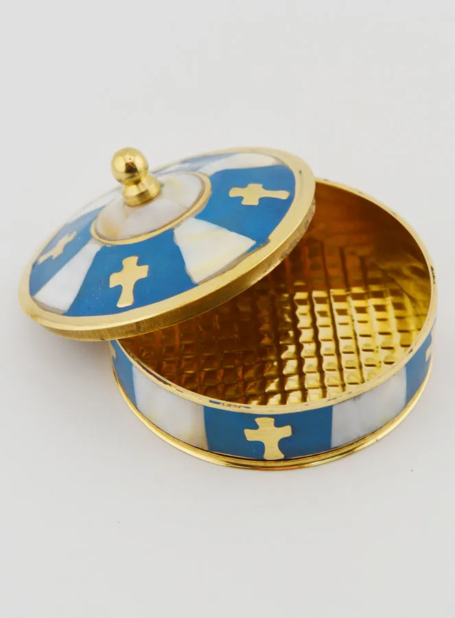 Handcrafted Rosary Box in Brass and Mother-of-Pearl - Blue (pic 3)