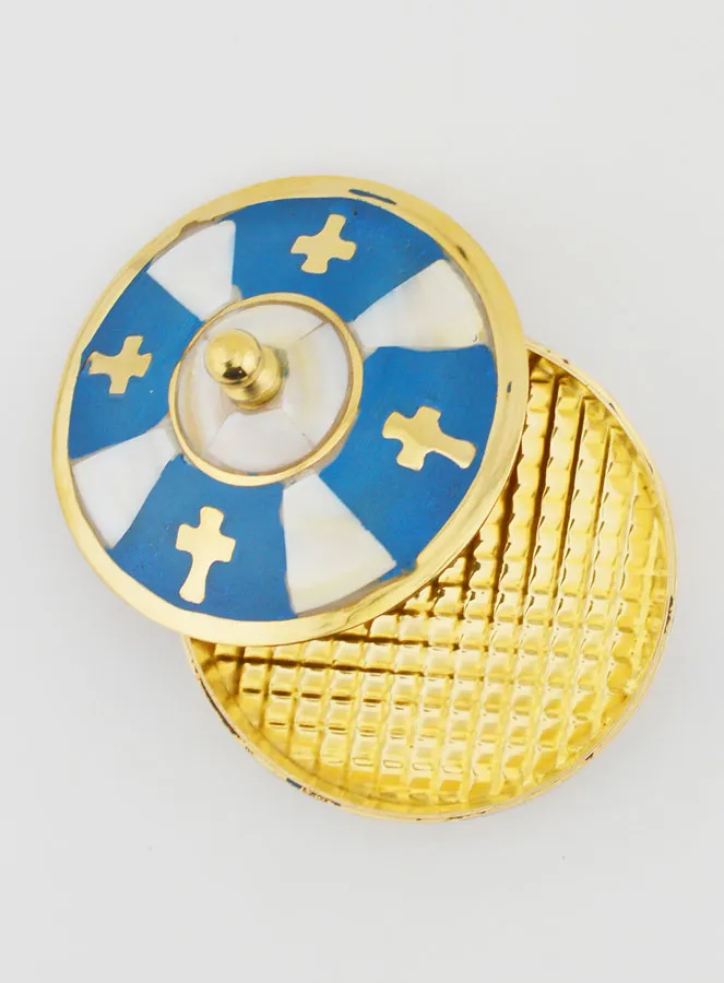 Handcrafted Rosary Box in Brass and Mother-of-Pearl - Blue (pic 4)