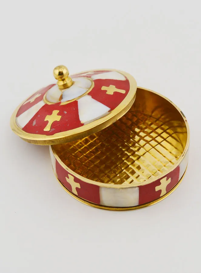 Handcrafted Rosary Box in Brass and Mother-of-Pearl - Red (pic 3)