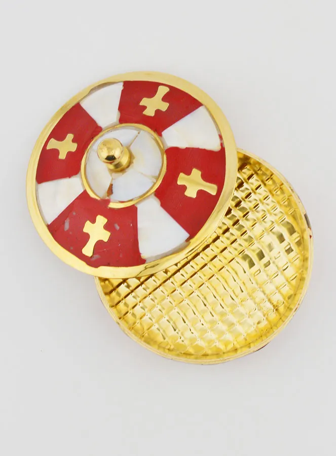 Handcrafted Rosary Box in Brass and Mother-of-Pearl - Red (pic 4)