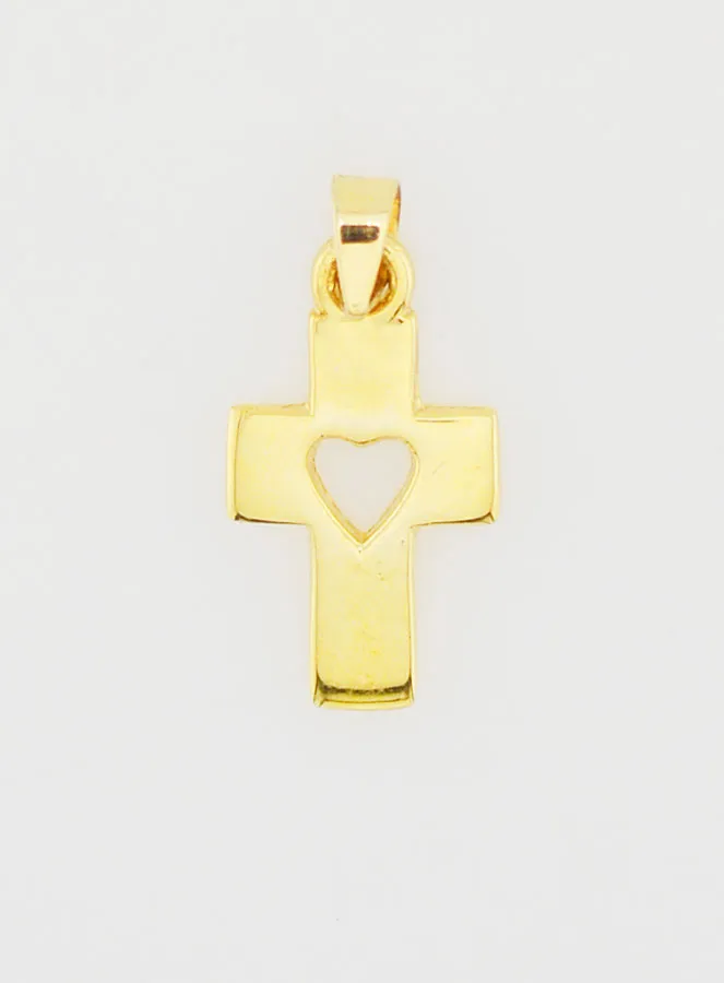 Cross and Heart Pendant 9ct Gold - 17mm (pic 1)