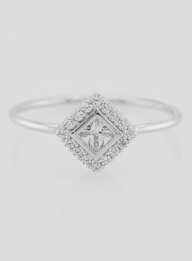 Solitaire Ring in Rhodium-Plated Silver and Zirconia - Size 60 (pic 1)