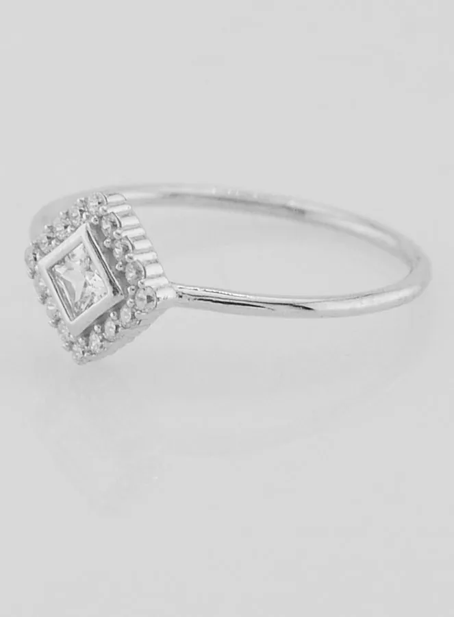 Solitaire Ring in Rhodium-Plated Silver and Zirconia - Size 60 (pic 2)