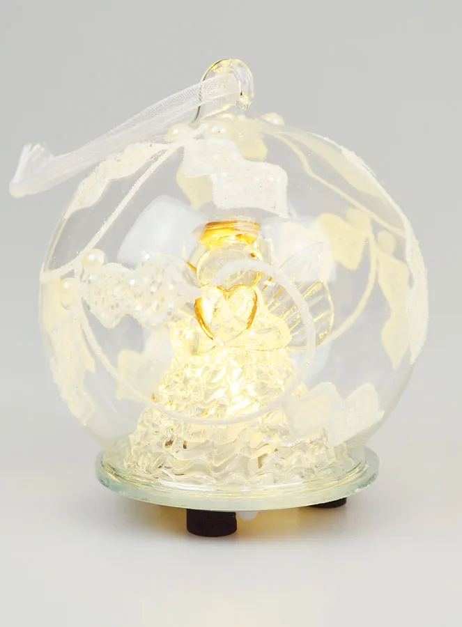 Light-Up Christmas Bauble Glass Angel - 8cm (pic 1)