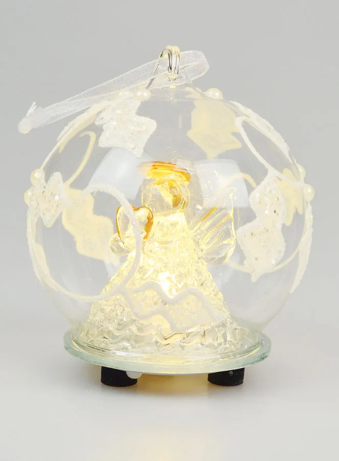 Light-Up Christmas Bauble Glass Angel - 8cm (pic 2)