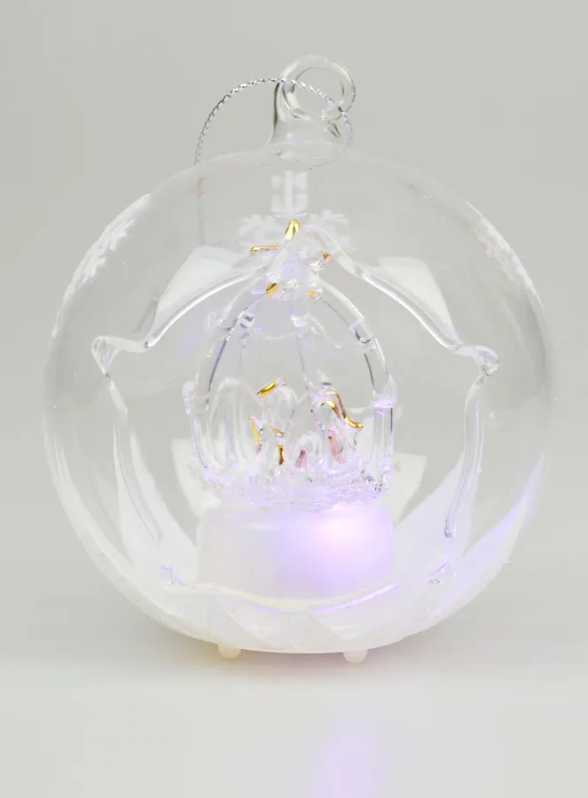 Glass Light-Up Christmas Bauble 10cm - Nativity Scene (pic 1)