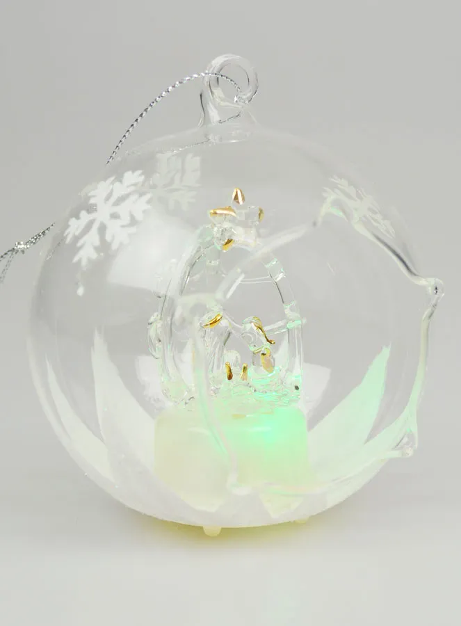 Glass Light-Up Christmas Bauble 10cm - Nativity Scene (pic 2)