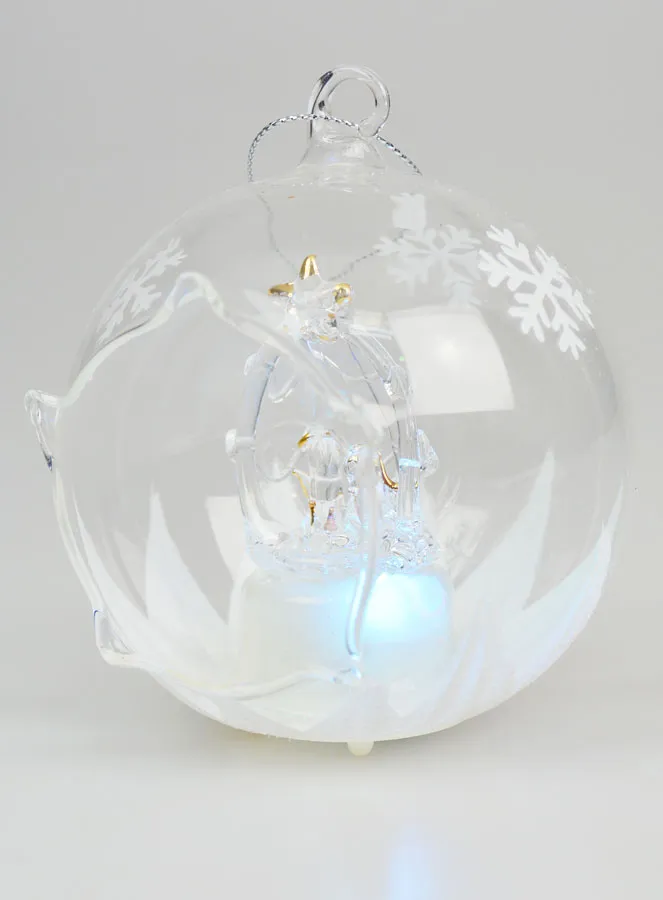 Glass Light-Up Christmas Bauble 10cm - Nativity Scene (pic 3)