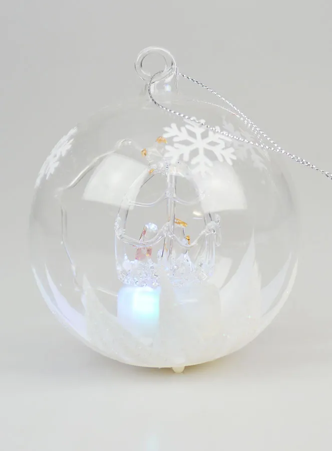 Glass Light-Up Christmas Bauble 10cm - Nativity Scene (pic 4)