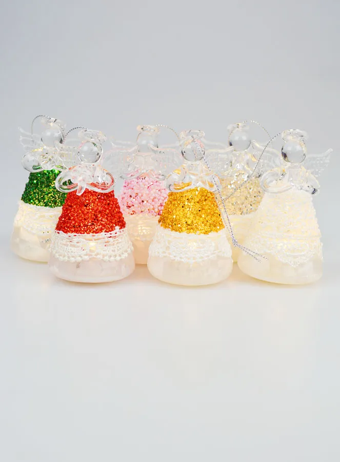 Set of 6 Light-Up Christmas Angels - 8cm (pic 1)