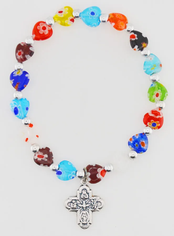 Religious Bracelet With Cross - Heart Beads (pic 1)