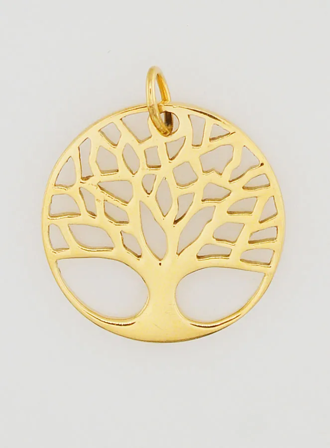 Openwork Tree of Life Medal in Golden Stainless Steel - 18mm (pic 1)