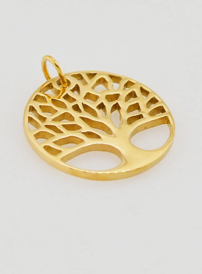 Openwork Tree of Life Medal in Golden Stainless Steel - 18mm (pic 3)