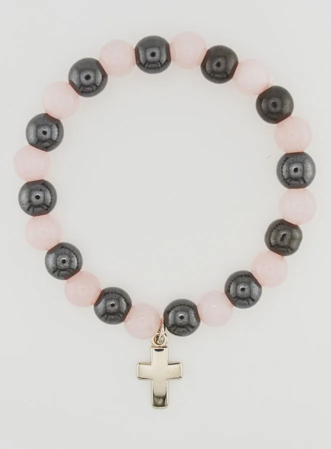 Gemstone Bracelet - Rose Quartz and Hematite (pic 1)