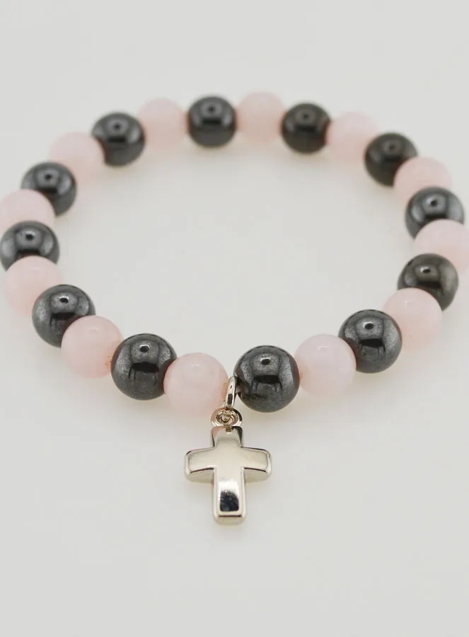 Gemstone Bracelet - Rose Quartz and Hematite (pic 2)