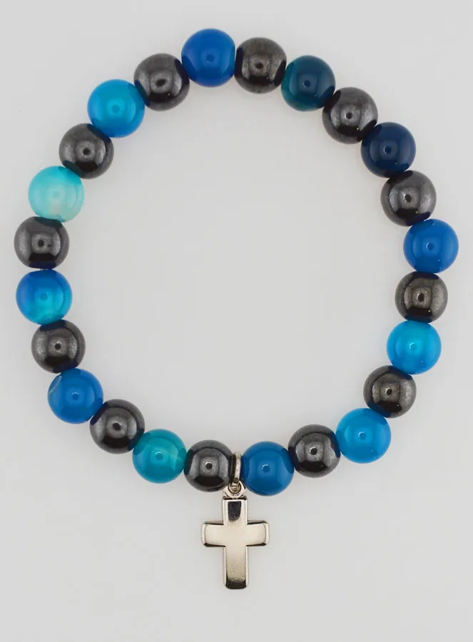 Gemstone Bracelet - Blue Agate and Hematite 8mm (pic 1)