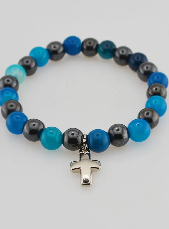 Gemstone Bracelet - Blue Agate and Hematite 8mm (pic 2)