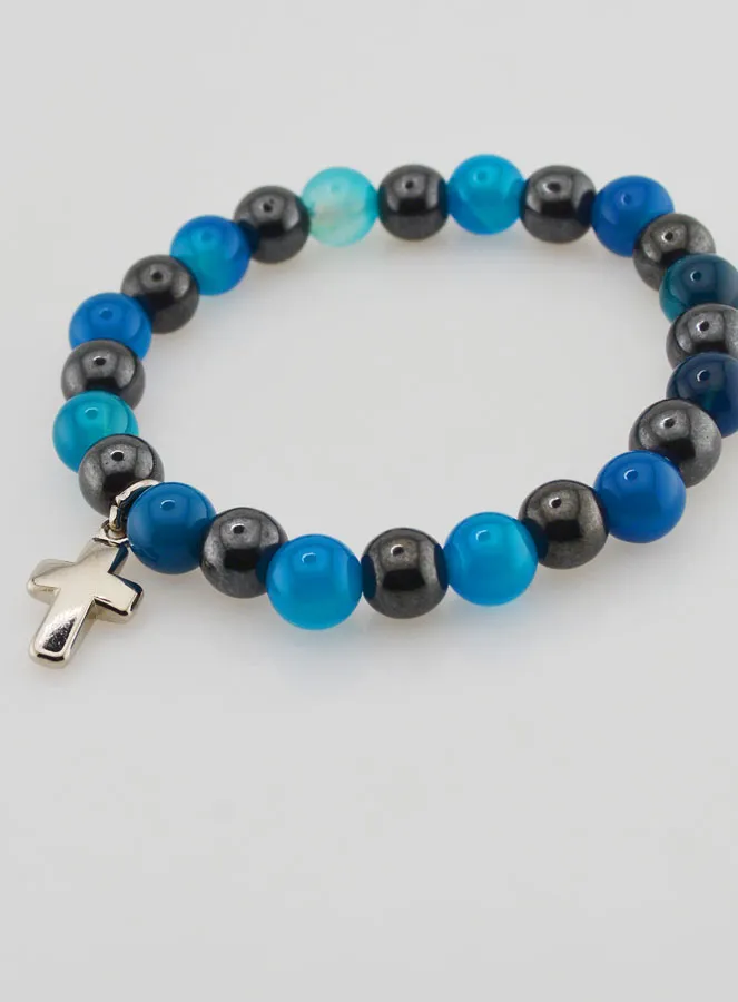 Gemstone Bracelet - Blue Agate and Hematite 8mm (pic 3)