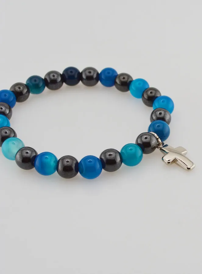 Gemstone Bracelet - Blue Agate and Hematite 8mm (pic 4)