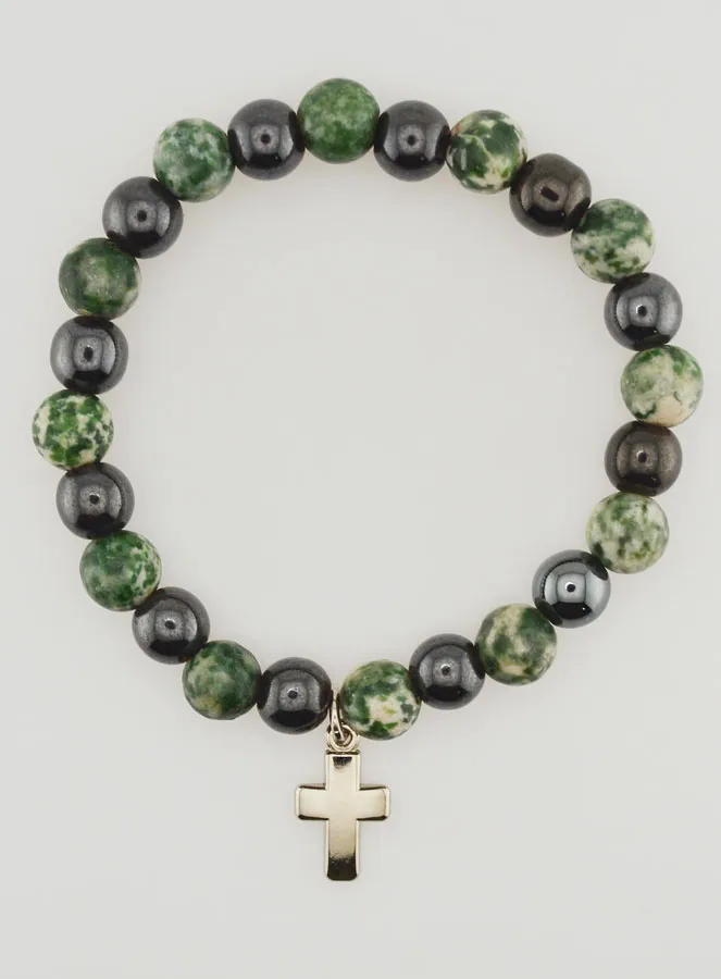 Gemstone Bracelet - Tree Agate and Hematite 8mm (pic 1)