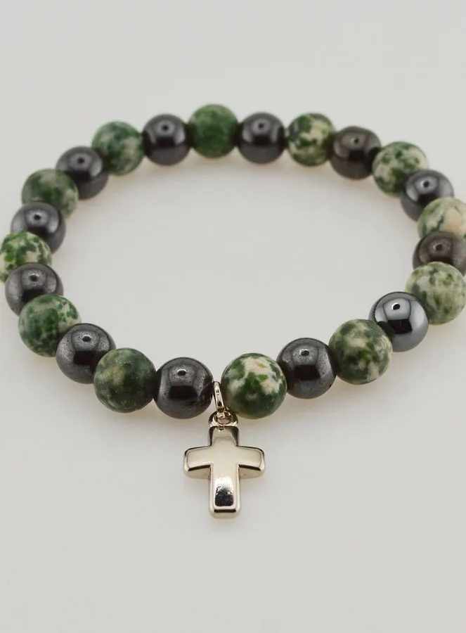 Gemstone Bracelet - Tree Agate and Hematite 8mm (pic 2)