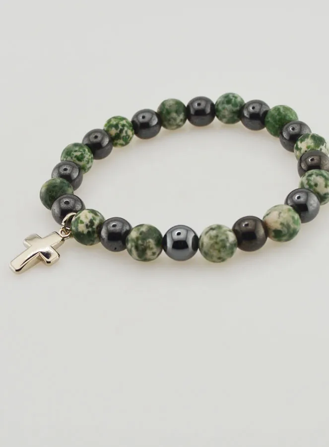 Gemstone Bracelet - Tree Agate and Hematite 8mm (pic 3)