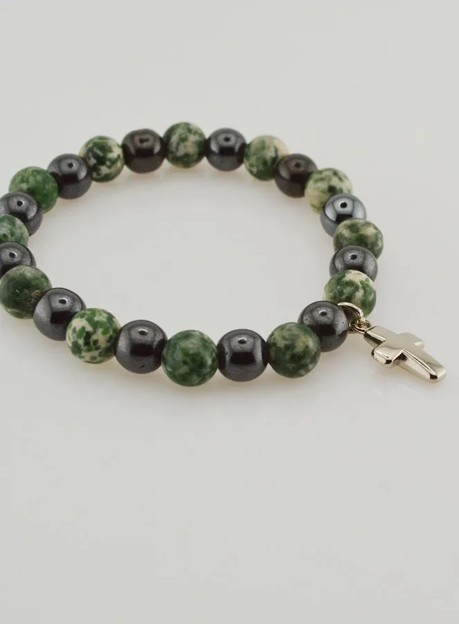 Gemstone Bracelet - Tree Agate and Hematite 8mm (pic 4)