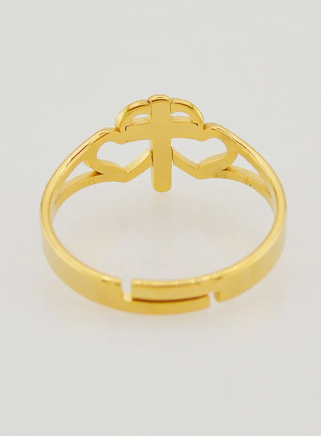 Adjustable Religious Ring Cross and Hearts - Golden (pic 4)