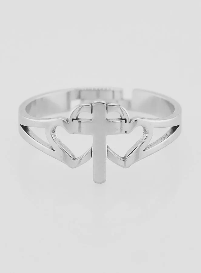 Religious Ring Cross and Hearts Adjustable (pic 1)