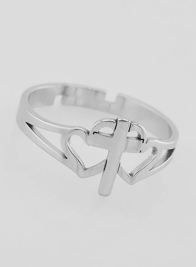 Religious Ring Cross and Hearts Adjustable (pic 2)