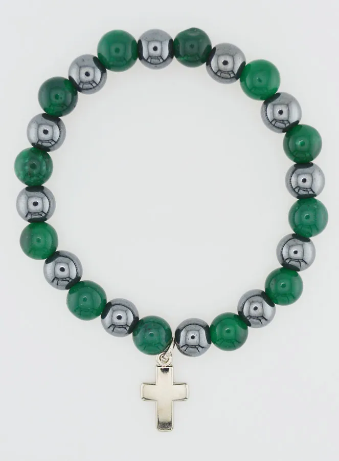 Bracelet with Cross - Green Agate and Hematite (pic 1)